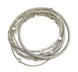 Silver Mixed Texture Piano Wire Bracelet