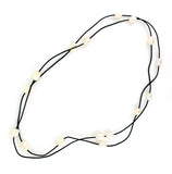 Black Single Long Leather Necklace with White Freshwater Pearls