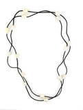 Brown Single Long Leather Necklace with White Freshwater Pearls
