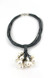 Gray Leather Cluster Necklace with White Freshwater Pearls