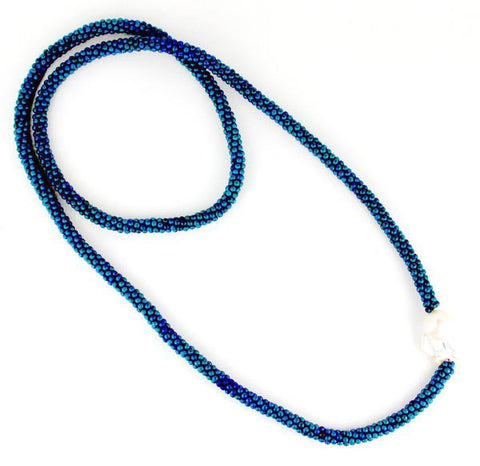 358BL - Blue Long Hematite N w/ Single Keshi Pearl