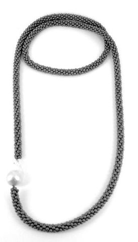 358SIL- Silver Long Hematite N w. Single Pearl