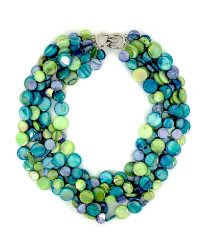 Blue/Green 5 Strand Mother of Pearl Necklace