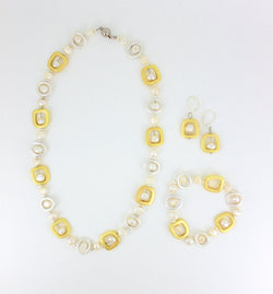 Geometric Silver and Gold with White Pearls Set