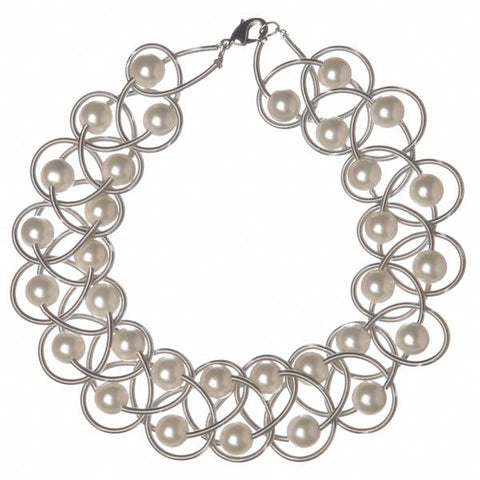 Silver Lace Necklace with White Pearls