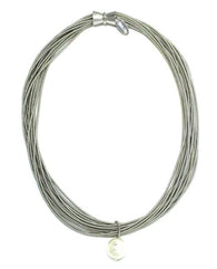 Silver Piano Wire Necklace w. White Pearl Drop