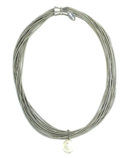 Silver/Black Piano Wire & Porcelain Necklace