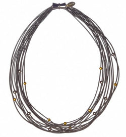 Slate Piano Wire Necklace with Silver and Gold Beads