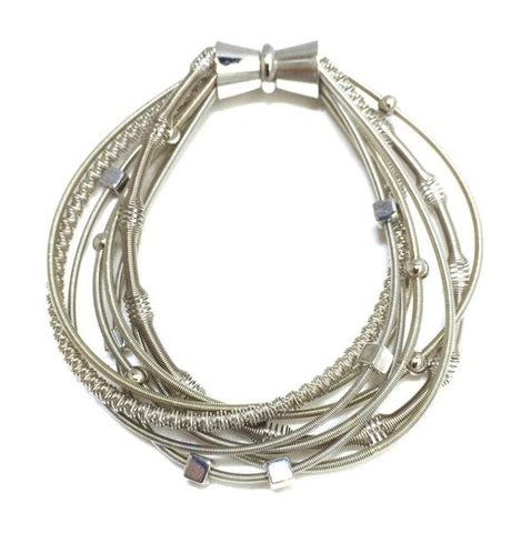 575SIL-M: Silver Multi Strand Piano Wire Bracelet with Magnetic Clasp