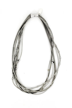 Silver Mixed Texture Short Piano Wire Necklace