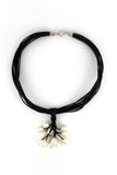Black Leather Cluster with White Freshwater Pearl