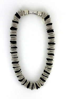 Silver and Black Spring Ring Necklace