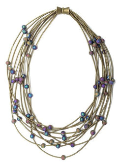 Bronze 10 Layer Necklace with Irri Geode Stones