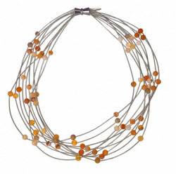 Silver 10 Layer Necklace with Apricot Geode Stones