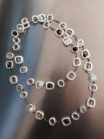 Long Silver Geometric with Mixed Natural Stones